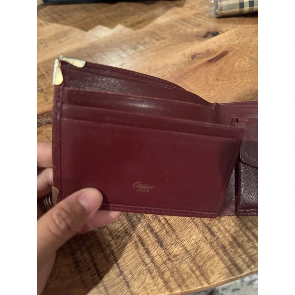 Authentic Cartier Must De Cartier Burgundy Leather Wallet Bifold Vintage France